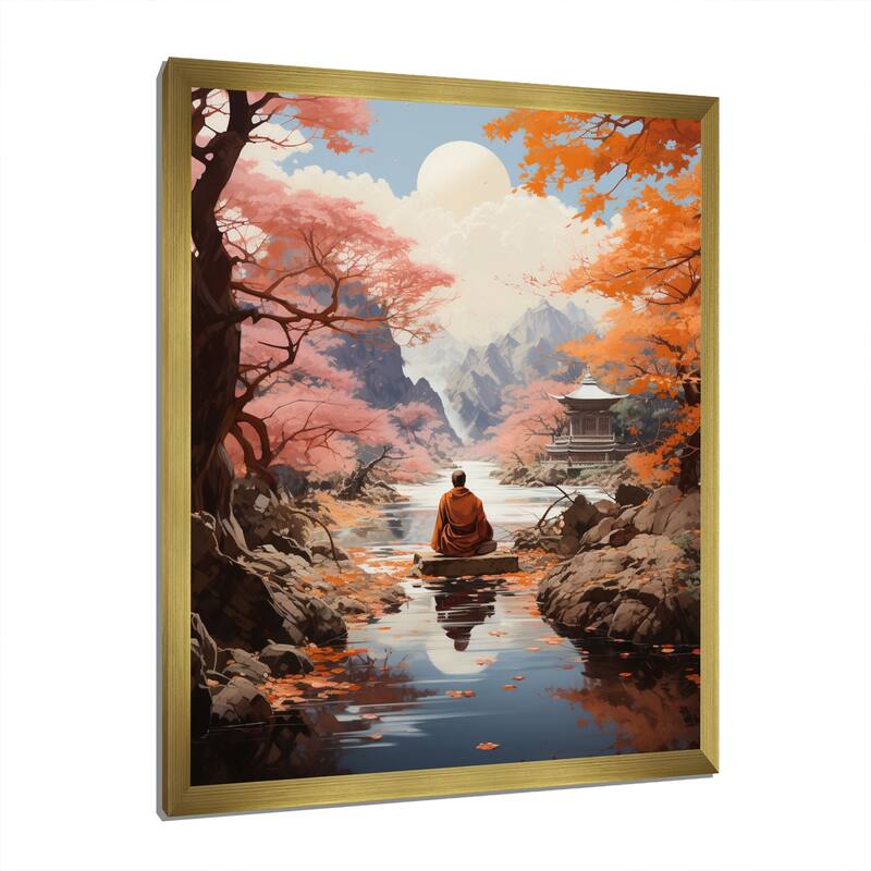 Designart "Pink Buddhism Buddhist Enlightenment" Buddhism Framed Wall